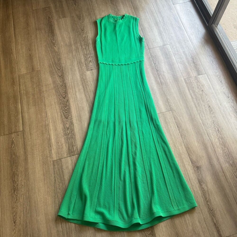 THE KOOPLES Scalloped Rib Knit Maxi Dress Sz M Emerald Green Romantic MSRP $415 - Picture 14 of 15